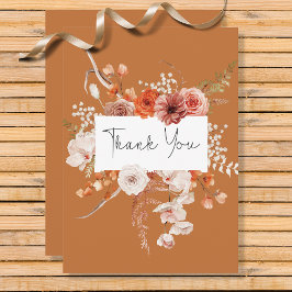 Cartão De Agradecimento Boho Burnt Orange Floral Arco Monograma Rust