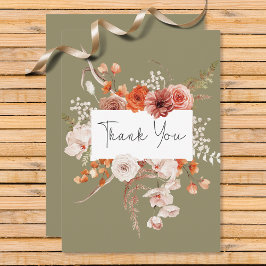 Cartão De Agradecimento Boho Burnt Orange Floral Arco Monograma Sage