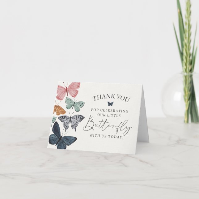 Cartão de Agradecimento Boho Butterfly para Aniver (Frente)