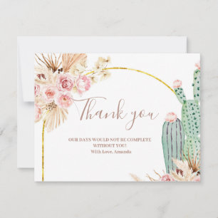Cartão de Agradecimento Boho Cacto Flores Rosa