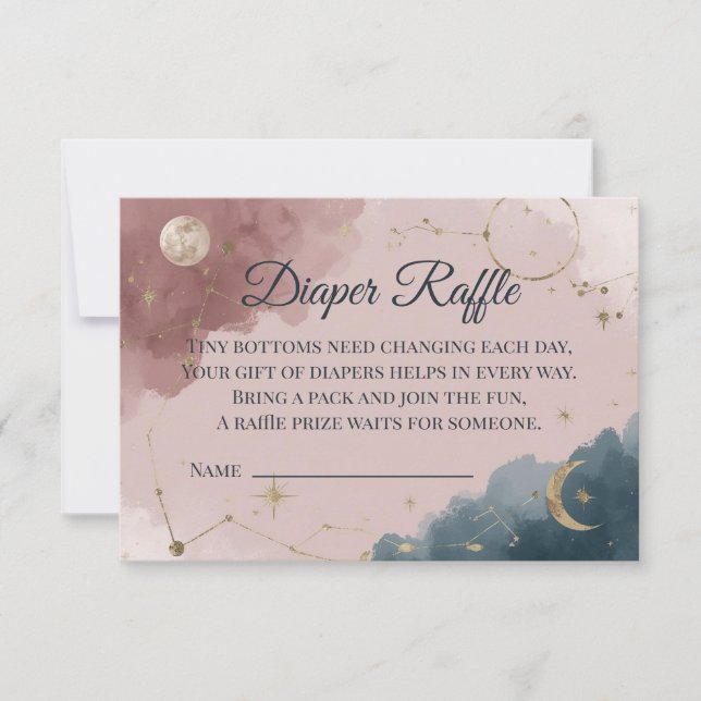 Cartão De Agradecimento Boho Celestial Diaper Raffle Card | Gold Moon (Frente)