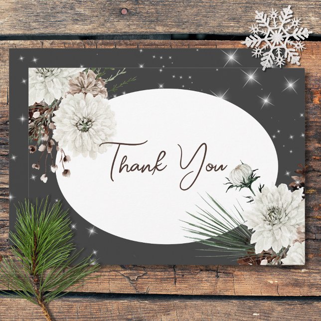 Cartão De Agradecimento Boho CharCoal Pine Winter Sparkle Weds (Boho Charcoal Pine Winter Sparkle Wedding Thank You Card)