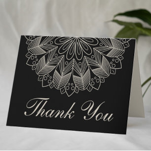 Cartão De Agradecimento Boho Chic Mandala Indiano Casamento Preto Elegante