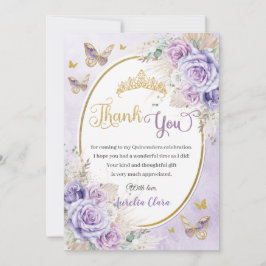 Cartão De Agradecimento Boho Chic Pampas Purple Lilac Floral Quinceañera