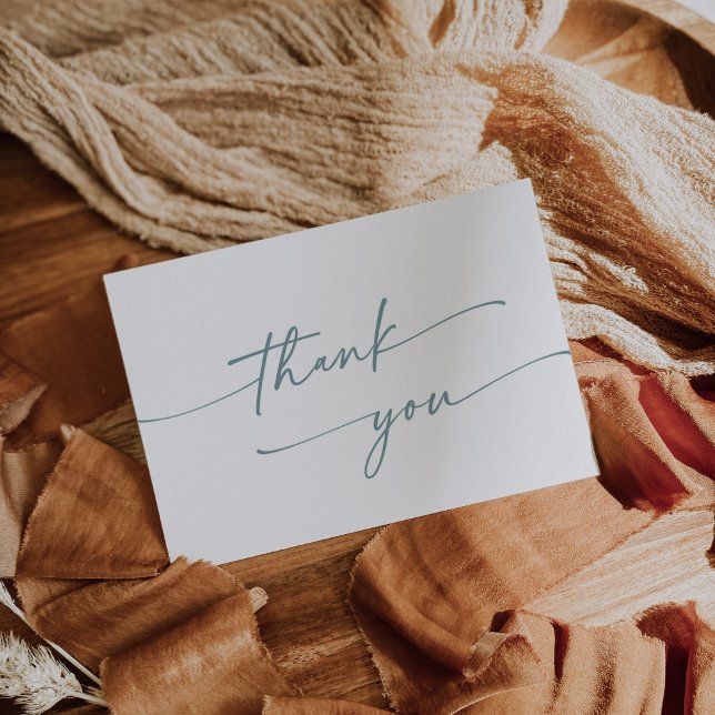 Cartão De Agradecimento Boho Chic Teal e White Flat Weds (Criador carregado)