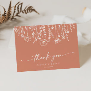 Cartão De Agradecimento Boho Chic Terracota Flor de Campo Casamento Dobrad