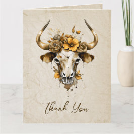 Cartão De Agradecimento Boho Chic Watercolor Vaca Floral Casamento Crânio