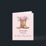 Cartão De Agradecimento Boho Cowgirl Rustic Pink Floral Bridal Thank You<br><div class="desc">Boho Cowgirl Rustic Pink Floral Bridal Thank You Celebrate your bridal shower in true Western style with this rustic cowgirl Thanks Y'all card featuring watercolor leather boots and soft blush pink peonies. Designed with an elegant script, this chic country stationery coordinates perfectly with the Rustic Cowgirl & Pink Peonies invitation...</div>