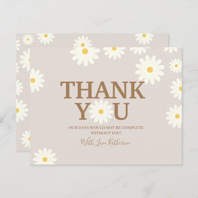 Cartão de agradecimento Boho Daisy Floral Baby Sho (Frente/Verso)