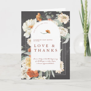 Cartão De Agradecimento Boho Dark Floral Greenery Chá de fraldas Obrigad