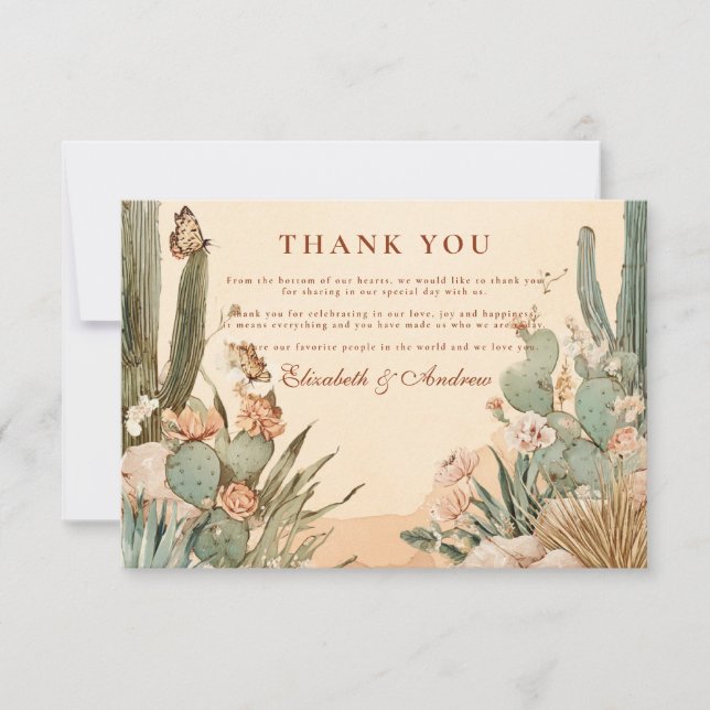 Cartão De Agradecimento Boho Desert Cactus Floral Wedding (Frente)