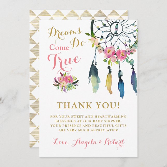 Cartão de Agradecimento Boho Dream Catcher para Ch (Frente/Verso)