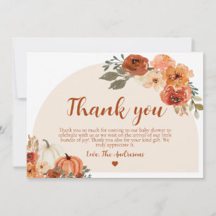 Cartão De Agradecimento Boho Fall Little Pumpkin Autumn Chá de fraldas