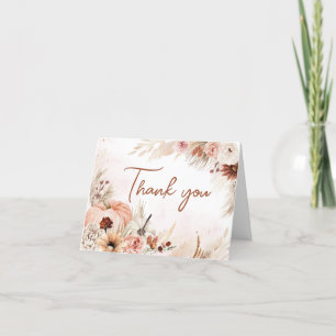Cartão De Agradecimento Boho Fall Pumpkin Pampas Chá de fraldas Grass