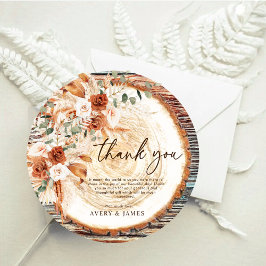 Cartão De Agradecimento Boho Fatia de Madeira Obrigado – Foto Floral Rústi