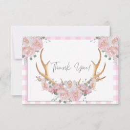 Cartão De Agradecimento BOHO Floral Antlers Rosa Gingham