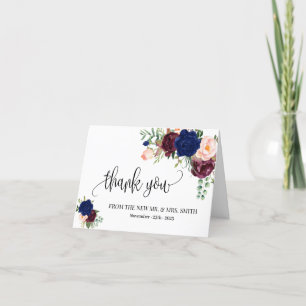 Cartão de Agradecimento Boho Floral Azul Casamento