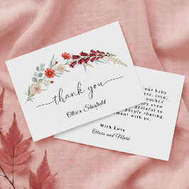 Cartão De Agradecimento Boho floral Baby Shower red wildflower watercolor