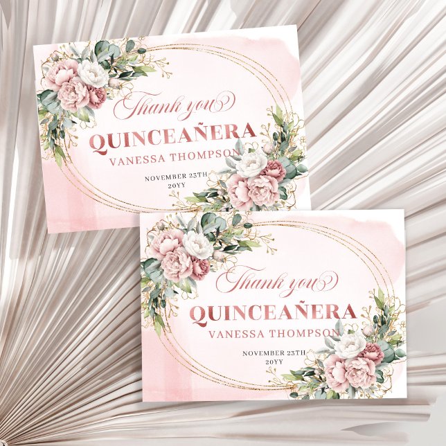 Cartão de Agradecimento Boho Floral Eucalipto Rosa (Boho Floral Eucalyptus Thank You Card in Blush Pink)