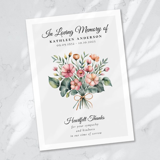 Cartão De Agradecimento Boho Floral Funeral Memorial (Criador carregado)