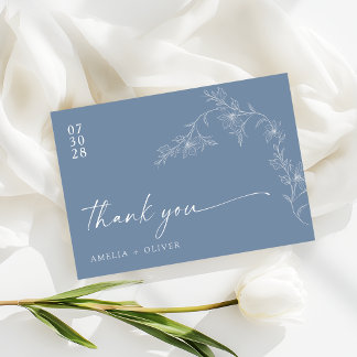 Cartão De Agradecimento Boho Floral Modern Dusty Blue Wedding