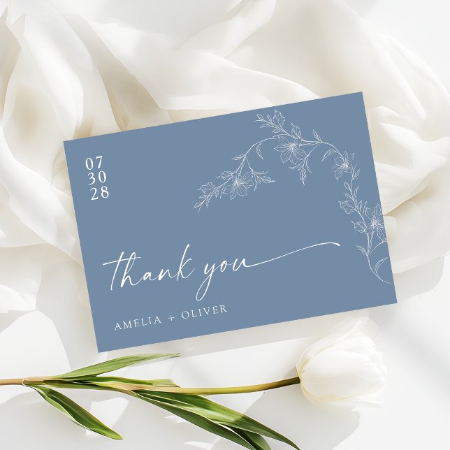 Cartão De Agradecimento Boho Floral Modern Dusty Blue Wedding (Criador carregado)