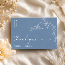 Cartão De Agradecimento Boho Floral Moderno Casamento Azul Empoeirado