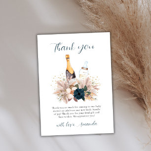 Cartão De Agradecimento Boho Floral Poppin Champagne Chá de fraldas