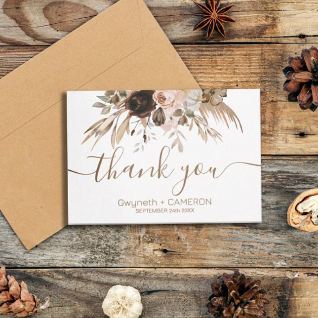 Cartão De Agradecimento Boho Floral Pumpkin Obrigado (#zazzlemade #thankyoucard #autumn)