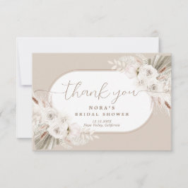 Cartão De Agradecimento Boho Floral Seca Branco e Neutro