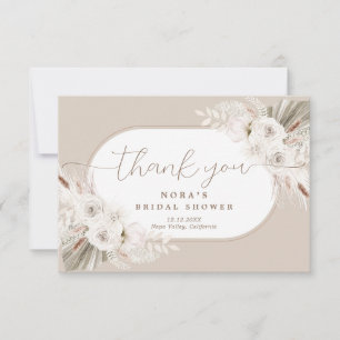 Cartão De Agradecimento Boho Floral Seca Branco e Neutro