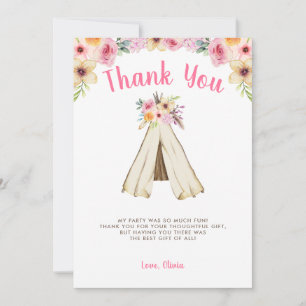 Cartão De Agradecimento Boho Floral Tribal Teepee Birthday