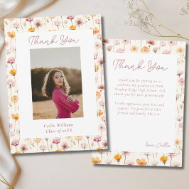 Cartão De Agradecimento Boho Floral Watercolor Graduação em Flores Selvage