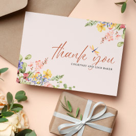 Cartão De Agradecimento Boho Flowers Dragonfly Obrigado casamento