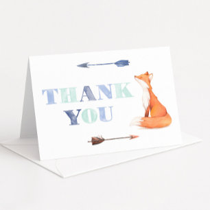 Cartão De Agradecimento Boho Fox Birthday Orange E Blue