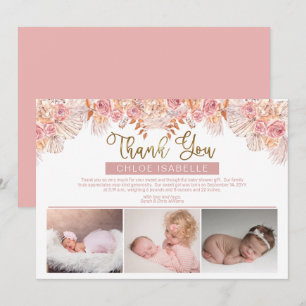 Cartão De Agradecimento Boho Girl 3 Photo Pampas Grass Rosa Floral