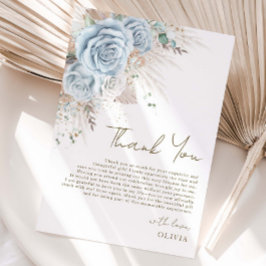 Cartão De Agradecimento Boho Grama das Pampas Azul Pastel Floral Chá de Be