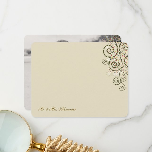 Cartão De Agradecimento Boho Green Dots & Spirals Foto de Casamento Elegan (Frente/Verso In Situ)