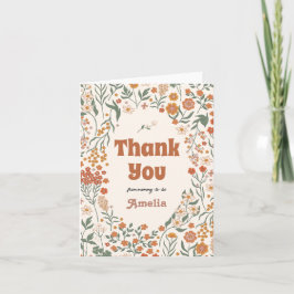 Cartão De Agradecimento Boho Groovy Meadow Wildflower Chá de fraldas