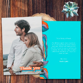 Cartão De Agradecimento Boho Groovy Retro Azul Teal Laranja Tipografia Ond