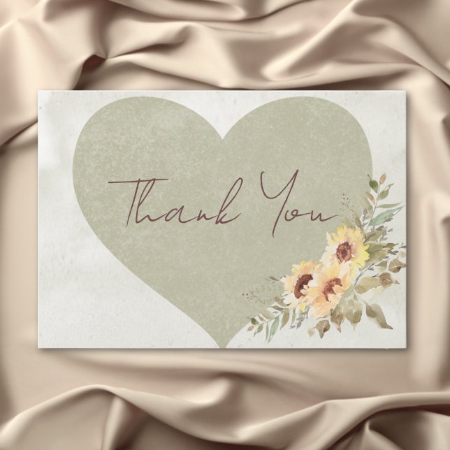 Cartão De Agradecimento Boho Heart Wedt (Soft Sunflowers Boho Heart Wedding Thank You Card)