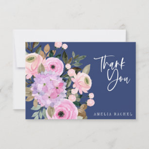 Cartão De Agradecimento Boho Lavanda Azul Floral Aquarela Personalizado Sc