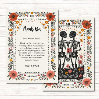 Cartão De Agradecimento Boho Letterpress Style Skeleton Tarot Wedding