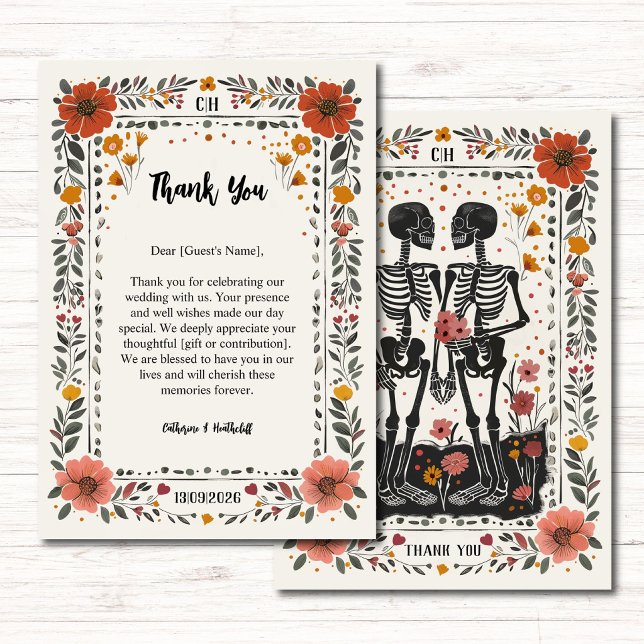 Cartão De Agradecimento Boho Letterpress Style Skeleton Tarot Wedding (Criador carregado)