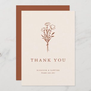 Cartão De Agradecimento Boho Minimalist Botanicals Terracotta Wedding