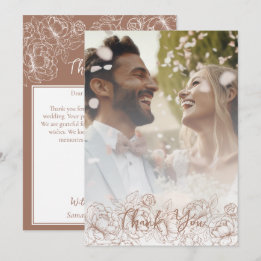 Cartão De Agradecimento Boho Modern Mocha Mousse Foto Elegante Floral