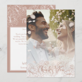 Cartão De Agradecimento Boho Moderno Blush Foto Elegante Floral Rosa
