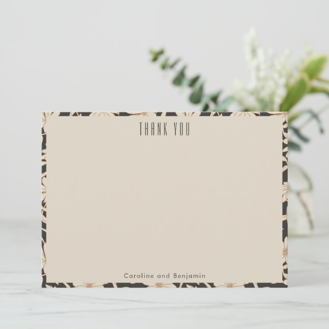 Cartão De Agradecimento Boho Moderno Casamento Botânico Preto Personalizad (Em pé/Frente)