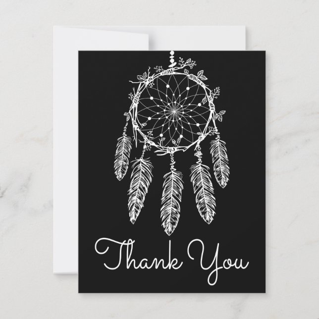 Cartão De Agradecimento Boho Native American Black White Drecher  (Frente)