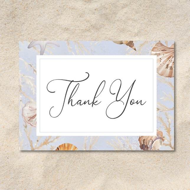 Cartão De Agradecimento Boho Ocean Dusty Blue No Casamento Da Praia (Boho Ocean Dusty Blue On the Beach Wedding Thank You Card)